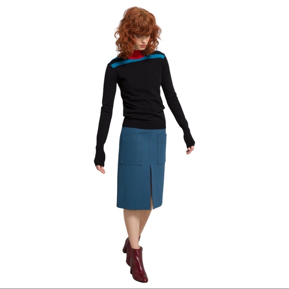 COP COPINE designer pencil skirt in teal with front slit, size small - Picture 3 of 14